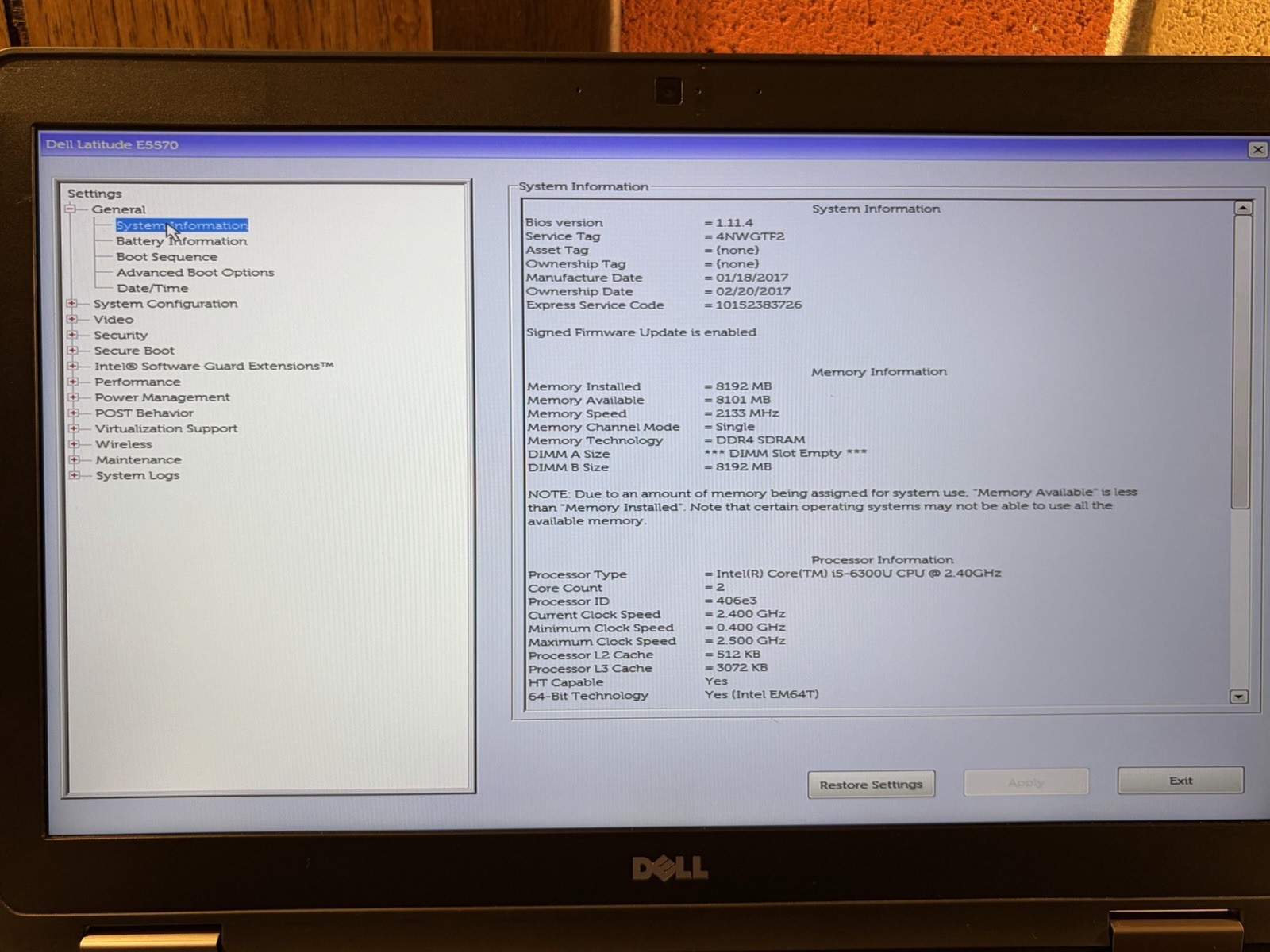 DELL LATITUDE E5570 FHD 15.6” INTEL i5-6300U 8GB RAM 250GB SSD WINDOWS 11 PRO