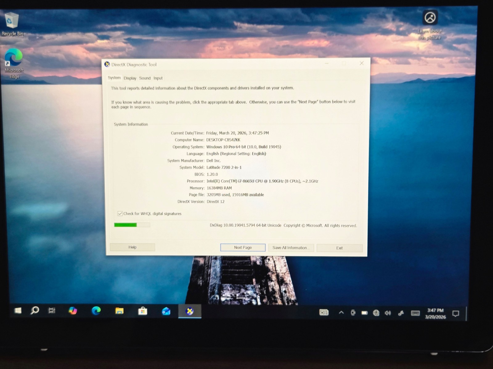 Dell Latitude 7200 Tablet – 1.9 GHz i7-8665U 16GB 256GB 12.3″ Touchscreen