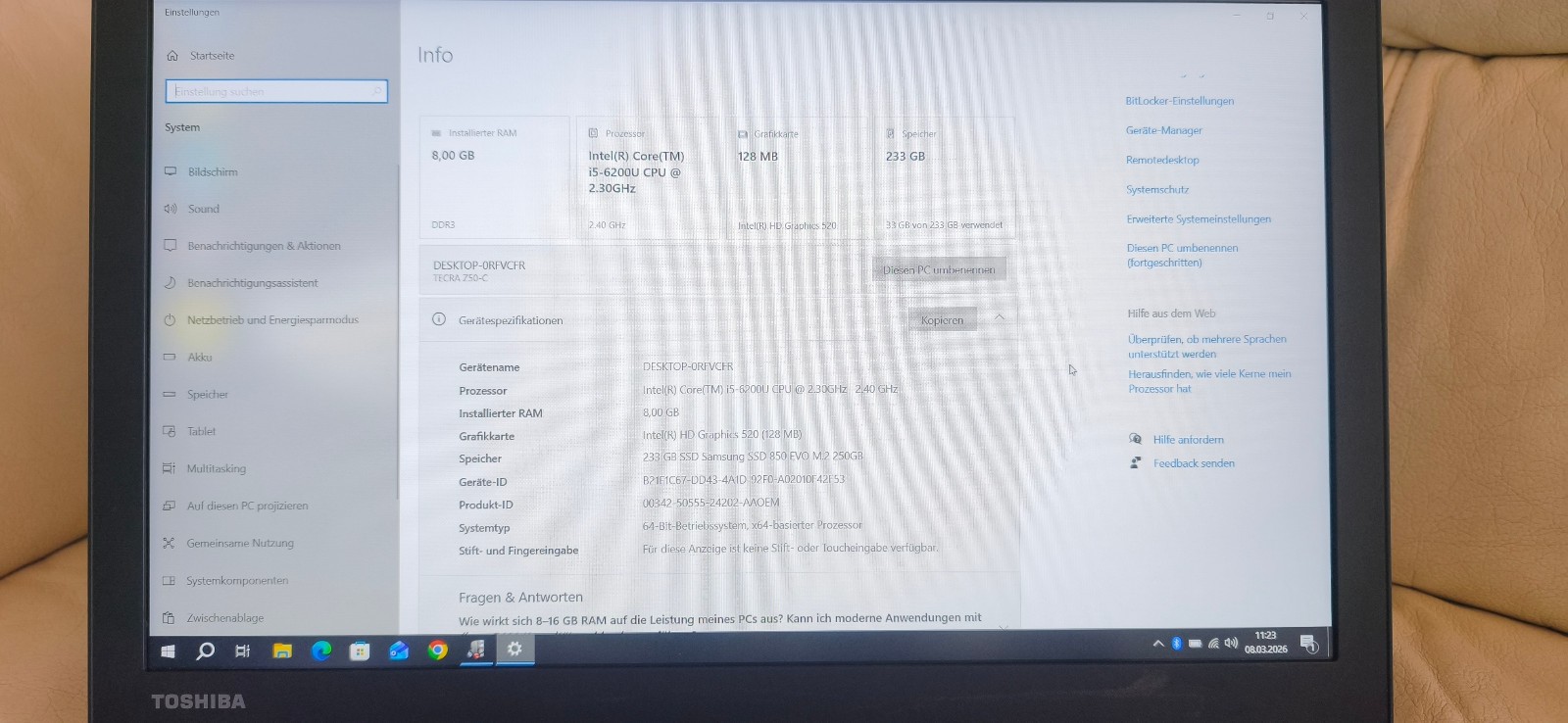 Toshiba Tecra Z50-C-114 Intel Core i5 6th Gen 8GB, 250GB SSD M2 15.6 inch