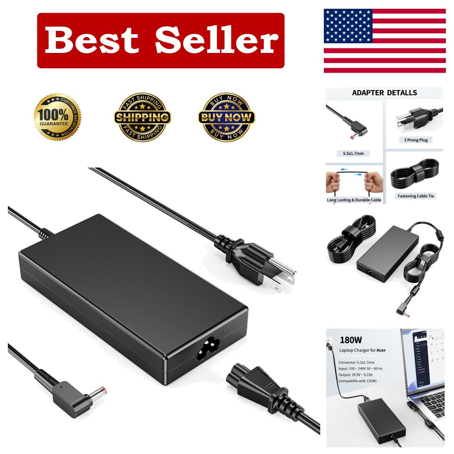 JIAHENGDE 180W 135W Charger for Acer Nitro 5 7 V15 V17 V16 V14 Gaming Laptop