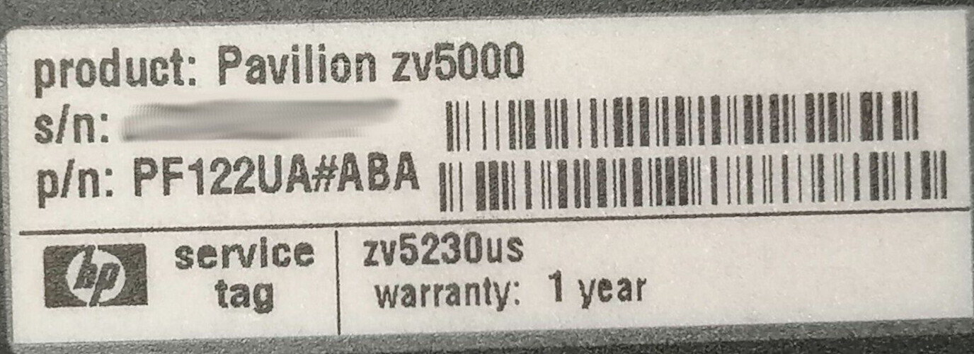 FOR PARTS 15.4″ HP Pavilion zv5230us (Pentium 4/256 MB RAM/NO HDD)