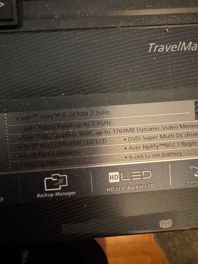 Acer TravelMate 5760 i5-2410M 4GB RAM – No HDD – Boots to BIOS – Parts/Repair