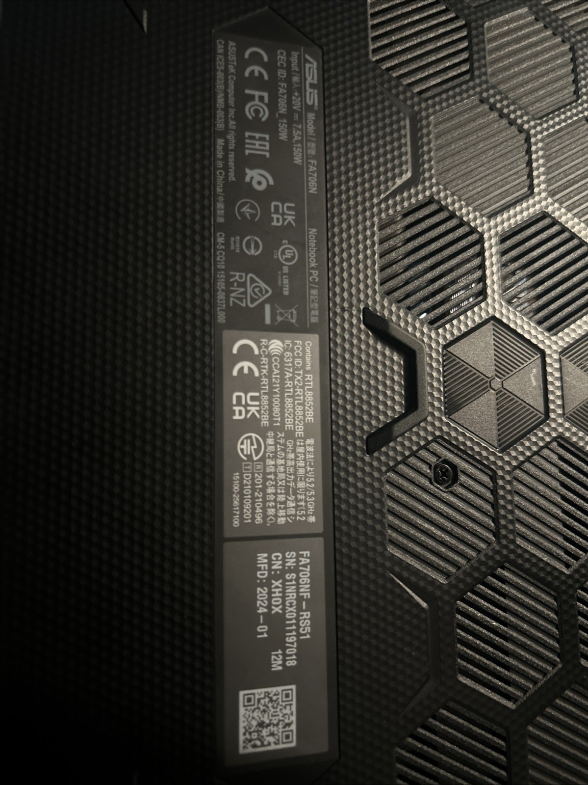 Asus Gaming Laptop Specifications In Posted In Photos..