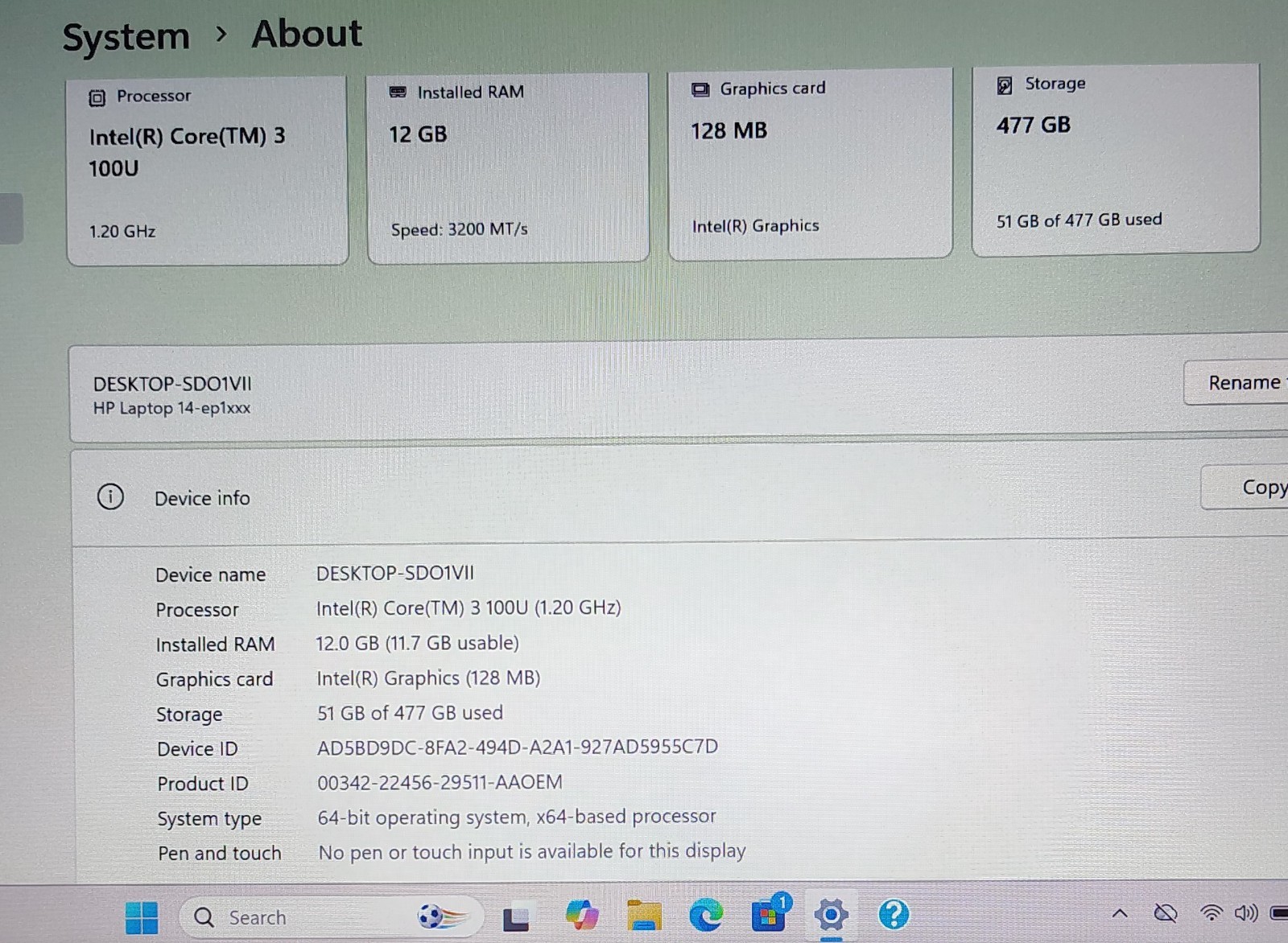 Mint HP 14″ FHD Laptop Intel Core 3 100U 6-Core 12GB RAM 512GB SSD 2024 Win 11