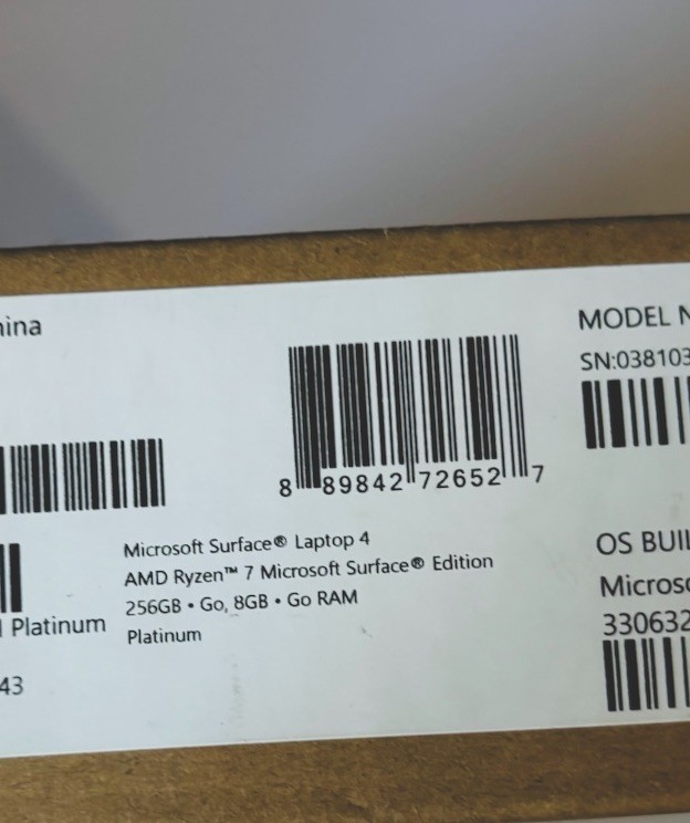 Microsoft Surface Laptop 4 15″ AMD Ryzen 7 8GB RAM 256GB SSD Platinum Win 10 Pro