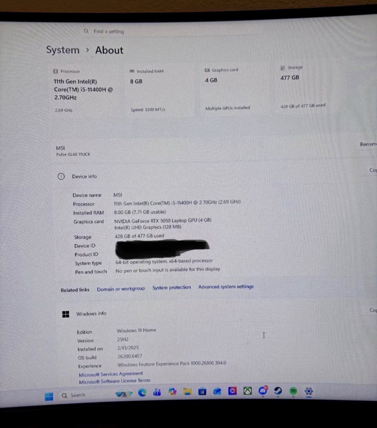 MSI Pulse GL66 15.6″ Gaming Laptop i5-11400H 8GB 477GB SSD RTX 3050