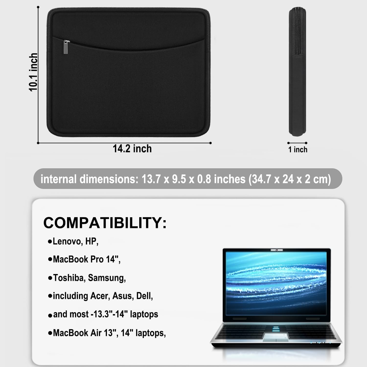 Laptop Sleeve Case 14 inch, Shockproof Protective Laptop Cover for 14″ MacBook,