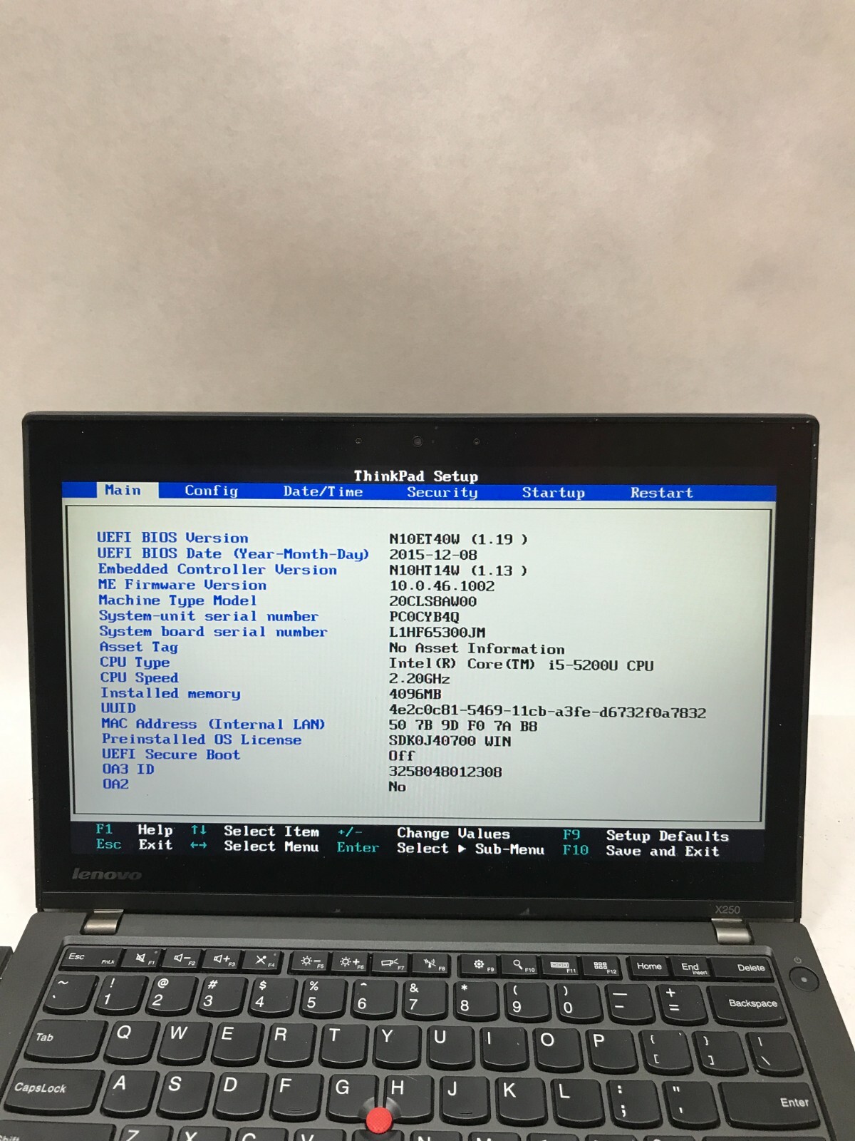 Lenovo ThinkPad X250 12″ Intel i5-5200U NO RAM NO HDD/OS For Parts BIOS LOCK -DW
