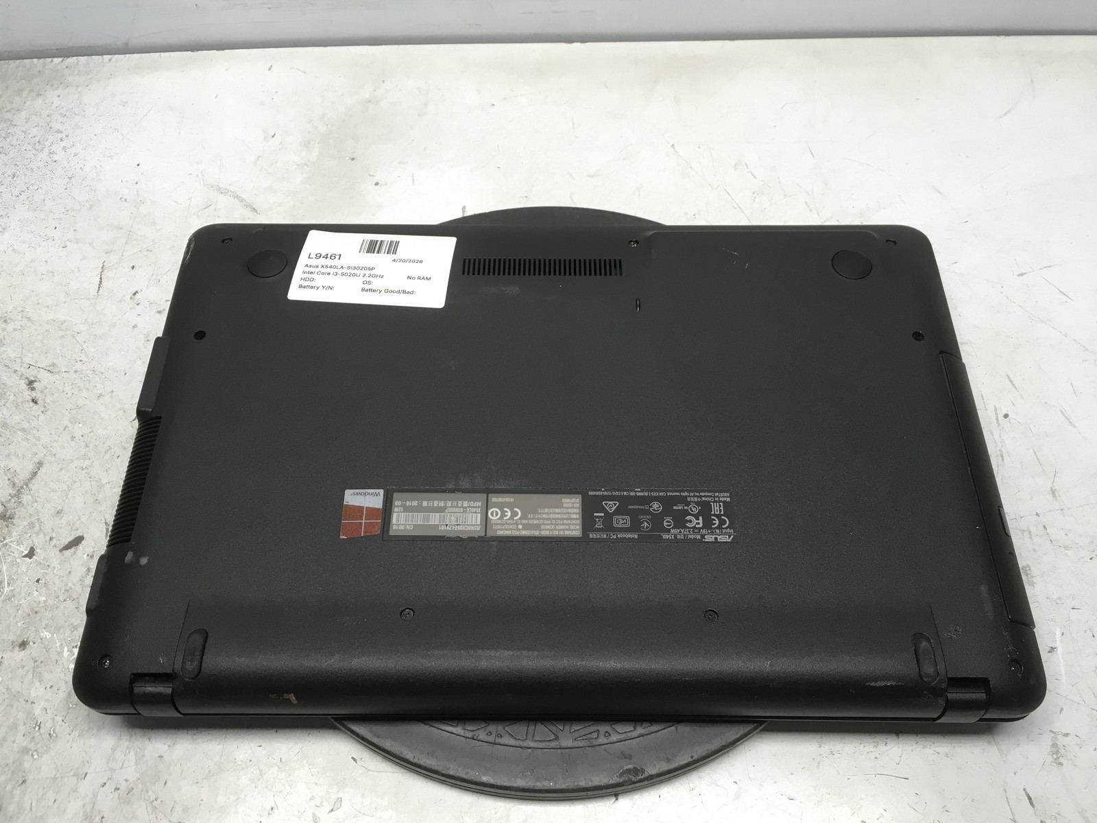 Asus X540LA-SI30205P Intel Core i3-5020U 2.2GHz No RAM NO HDD No Batt