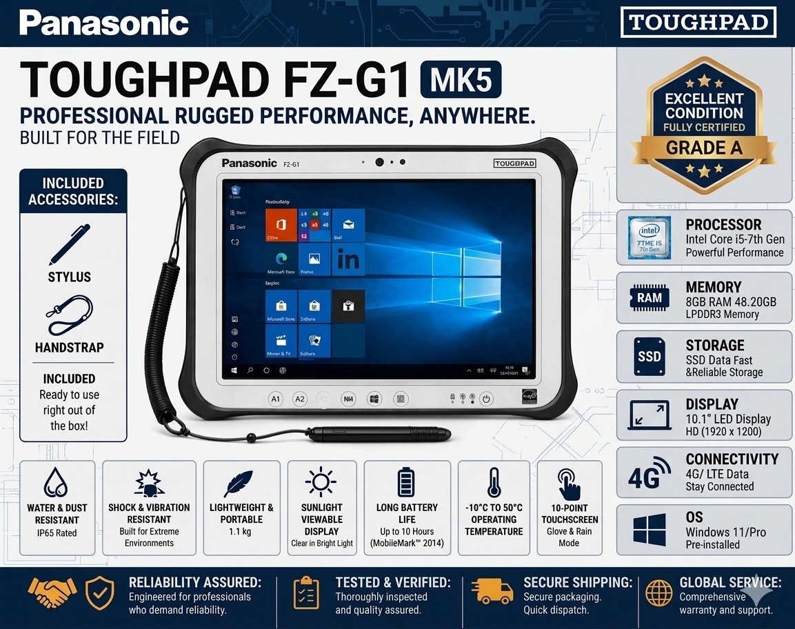 Panasonic Toughpad FZ-G1 MK5 i5 7th 2.60GHz 8G SSD Dual Touch Win10 Pro AC used