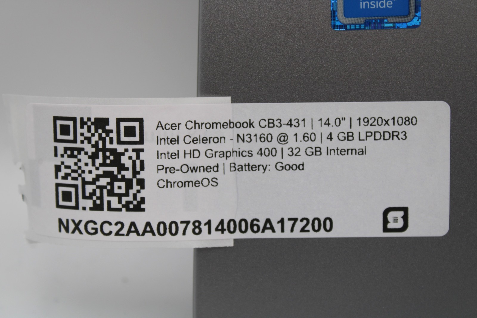 Acer Chromebook _ Celeron N3160 @ 1.6 _ 4GB / 32GB _ ChromeOS