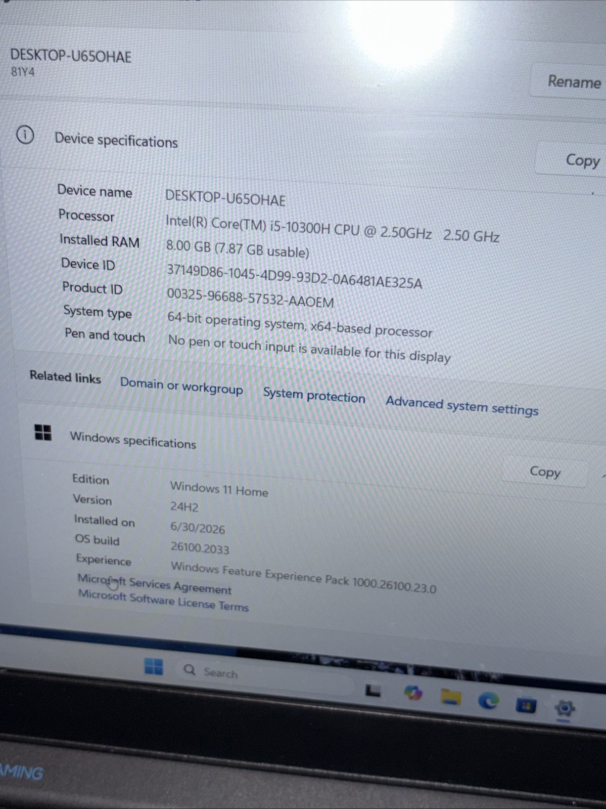 15.6″ Lenovo Ideapad Gaming 3 81Y4- i5-10300H 2.50 Ghz, 8 GB, 500 GB, Win 11 H