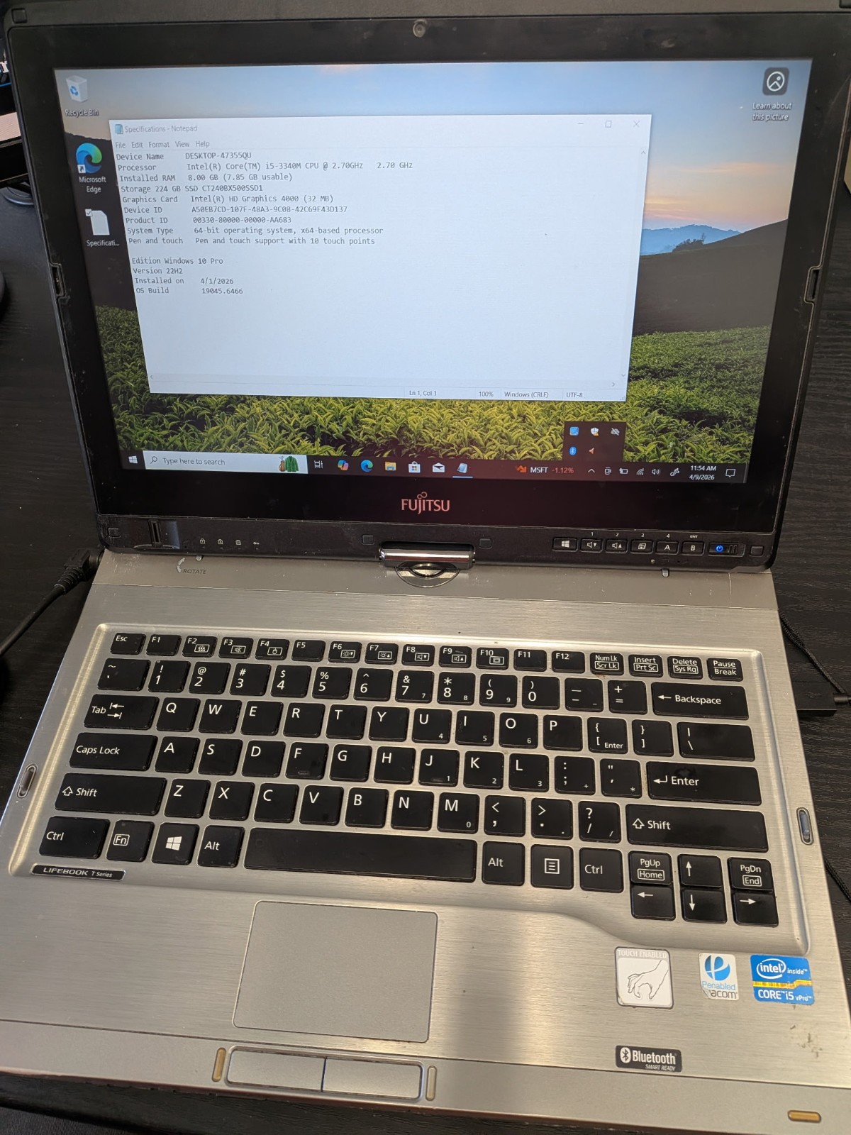 Fujitsu LifeBook T902 2-in-1 w/Charger, Battery. i5-3340M 8GB 240GB SSD 13.5″