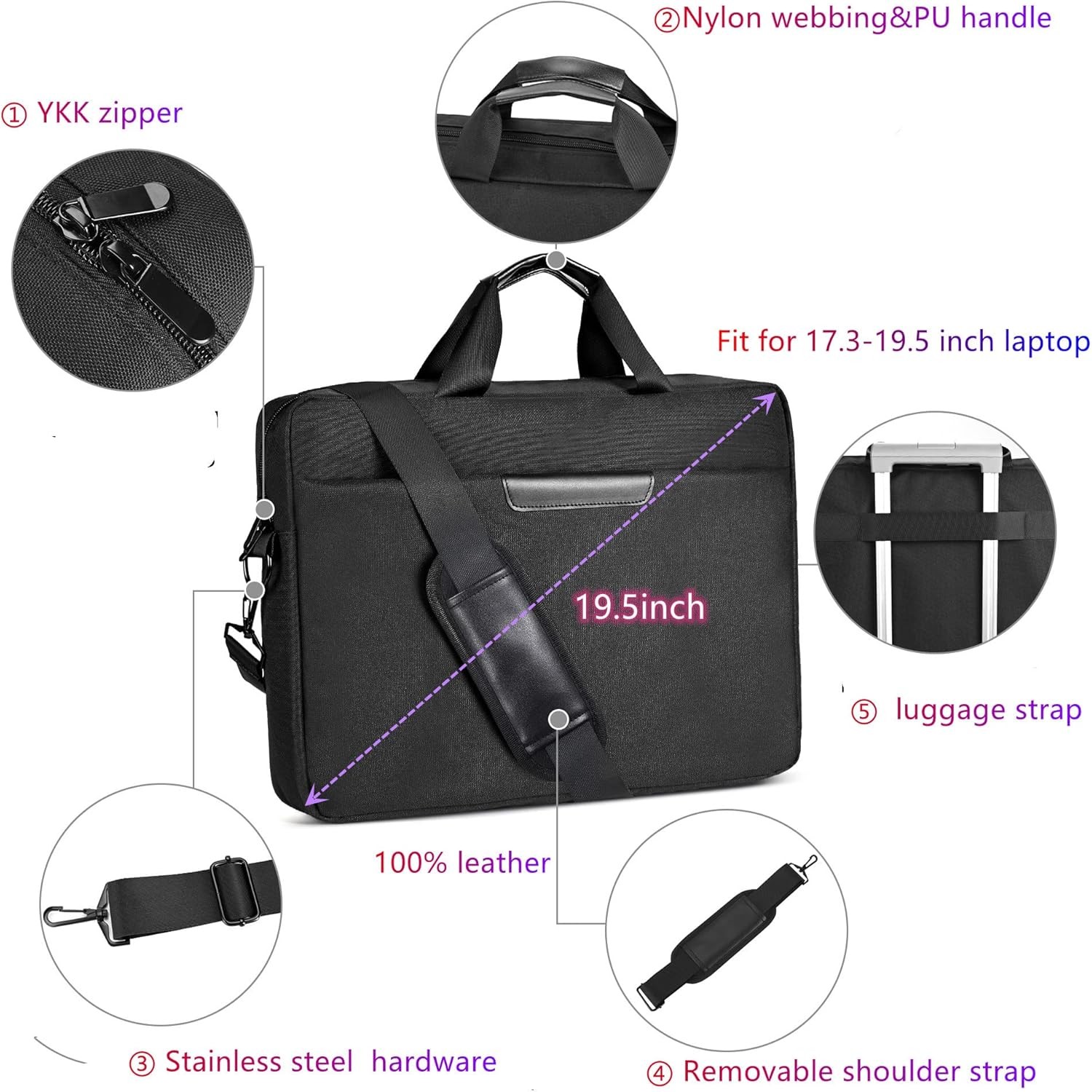 Premium Black 17.3-18.4 Inch Laptop Briefcase Fits Dell, HP, ASUS, MacBook Pro