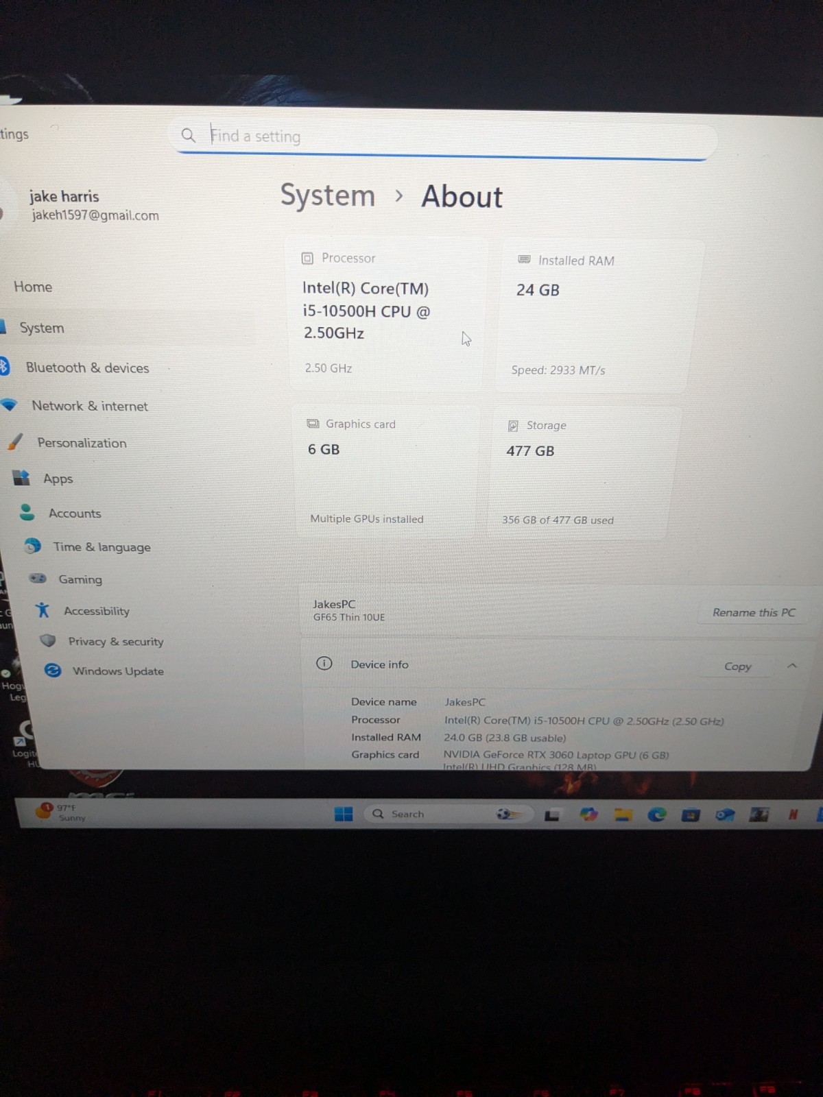 MSI GF65 Thin 10UE 15.6″ (512GB SSD, 24gb Ram, Intel I5, Rtx 3060