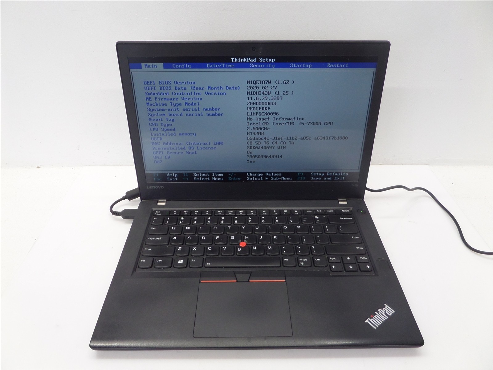 Lenovo Thinkpad T470 14″ w/ Core i5-7300U 2.6GHz 8GB RAM – No HDD/OS