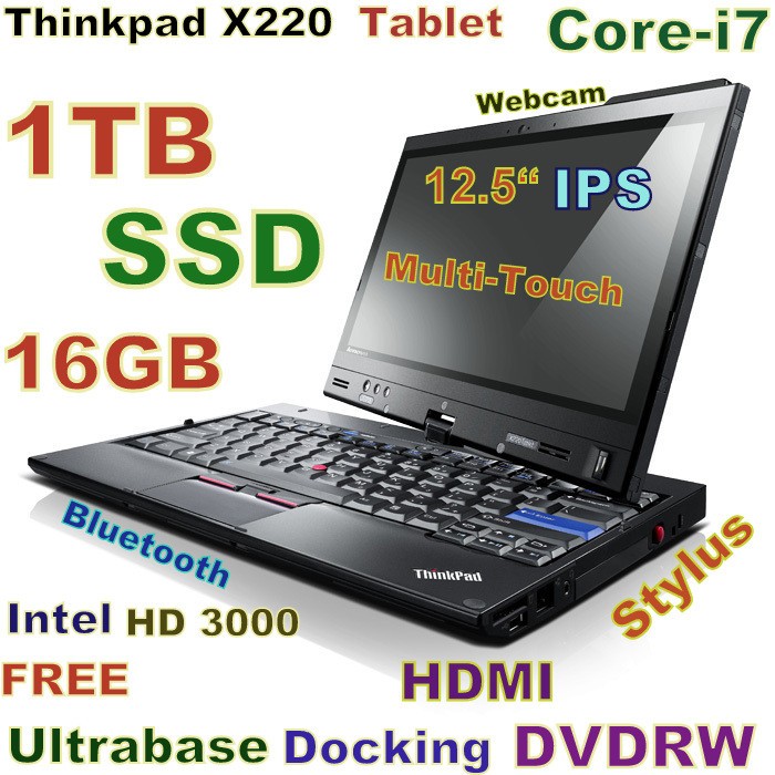 Lenovo Thinkpad X220 TABLET Touch 12.5″ Core-i7 1TB SSD 16GB Dock-DVDRW HDMI