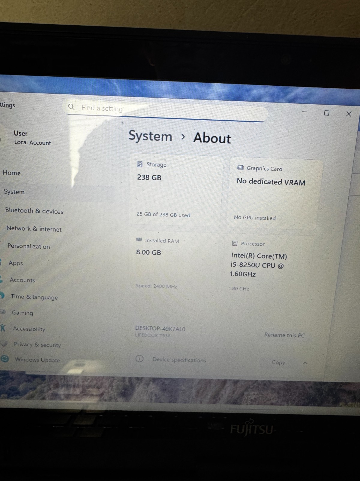Fujitsu Lifebook T938 Core I5-8250 256GB SSD 8GB RAM Win11Pro Laptop *Read #5882