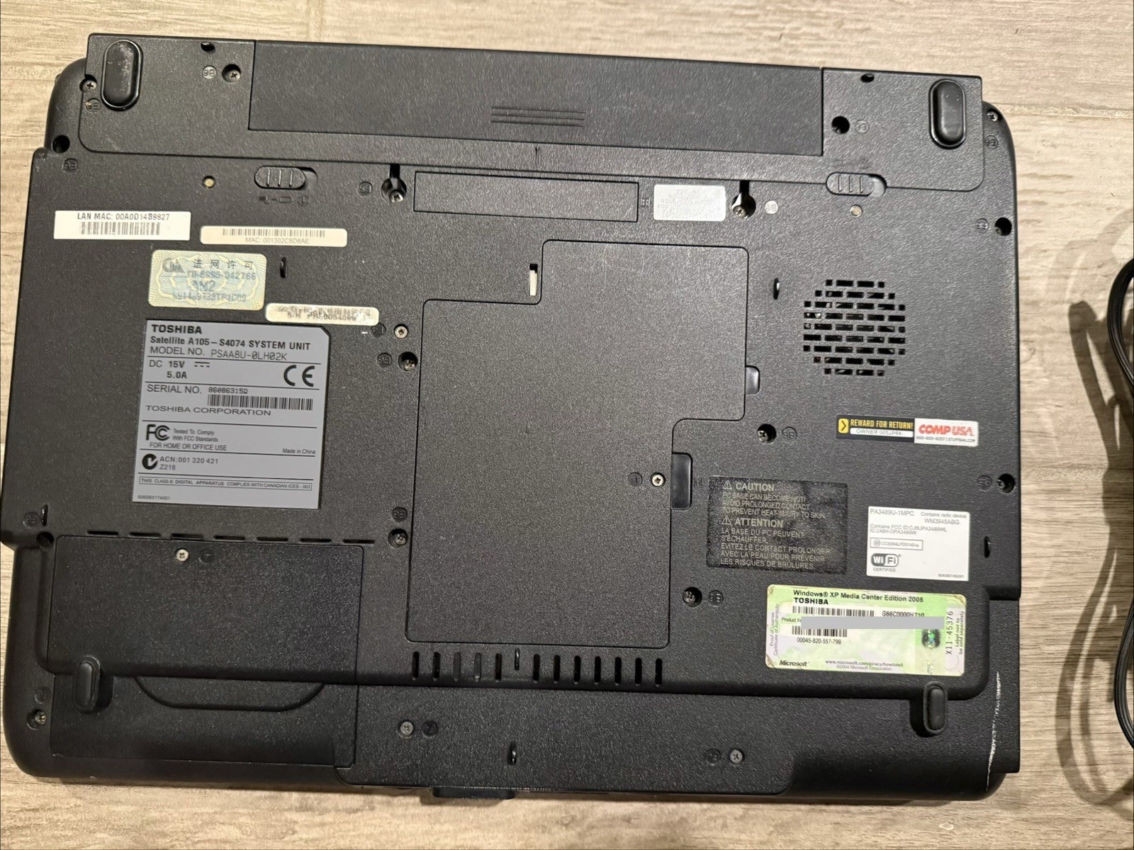 Toshiba Satellite A105-S4074 Retro Gaming Intel C2D 1.6GHz 500 MB RAM No HDD XP