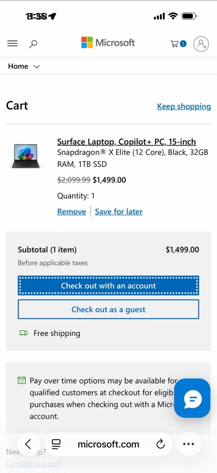 Surface Laptop, 15-inch Snapdragon® X Elite (12 Core), Black, 32GB RAM, 1TB SSD