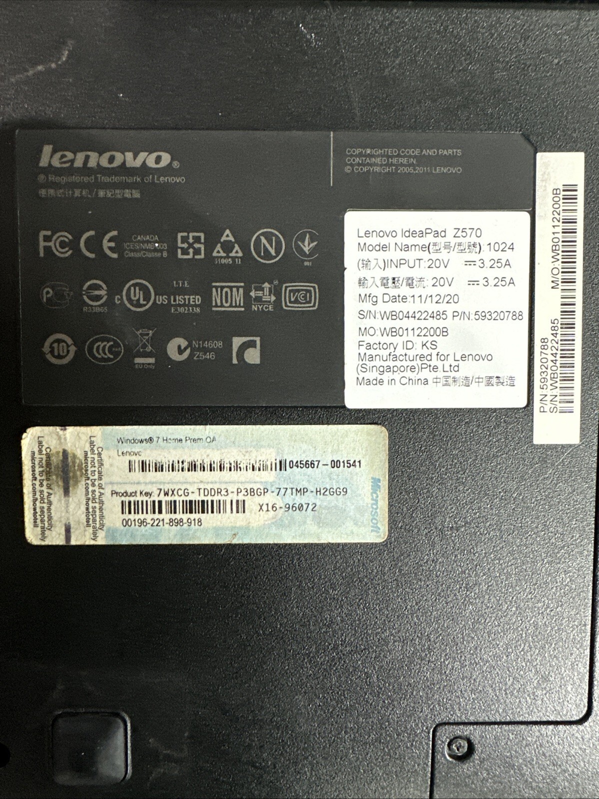 Lenovo IdeaPad Z570 Laptop Intel Core i5-2450M 6GB Ram (damaged) Read