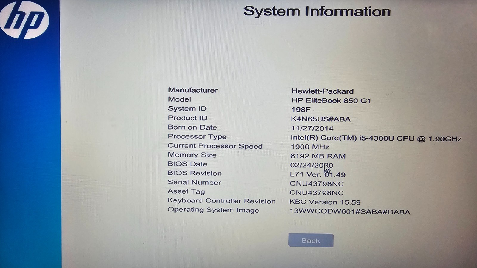 HP Elitebook 850 G1 Intel i5-4300U 8GB 180GB SSD W10 PRO UpToDate damaged Hinge