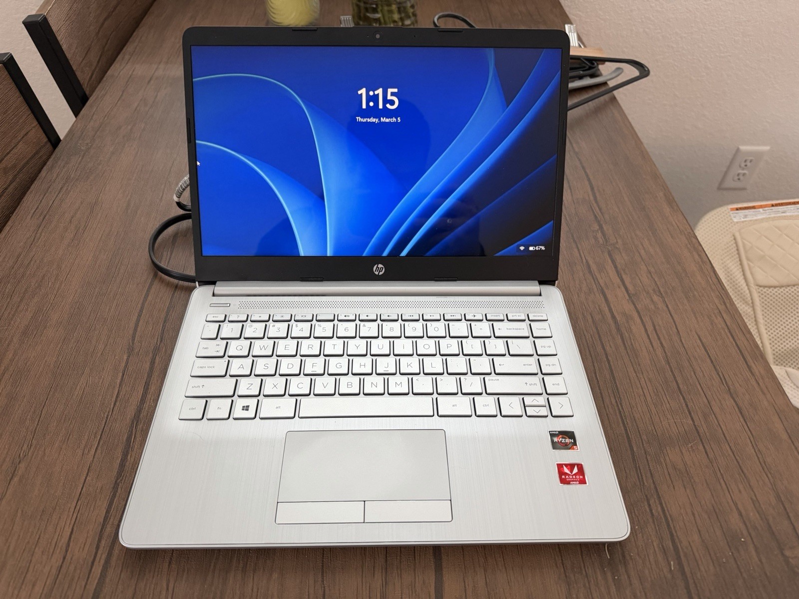 HP Silver 14″ Laptop AMD Ryzen, Windows 11, Radeon Graphics, USB-C, HDMI