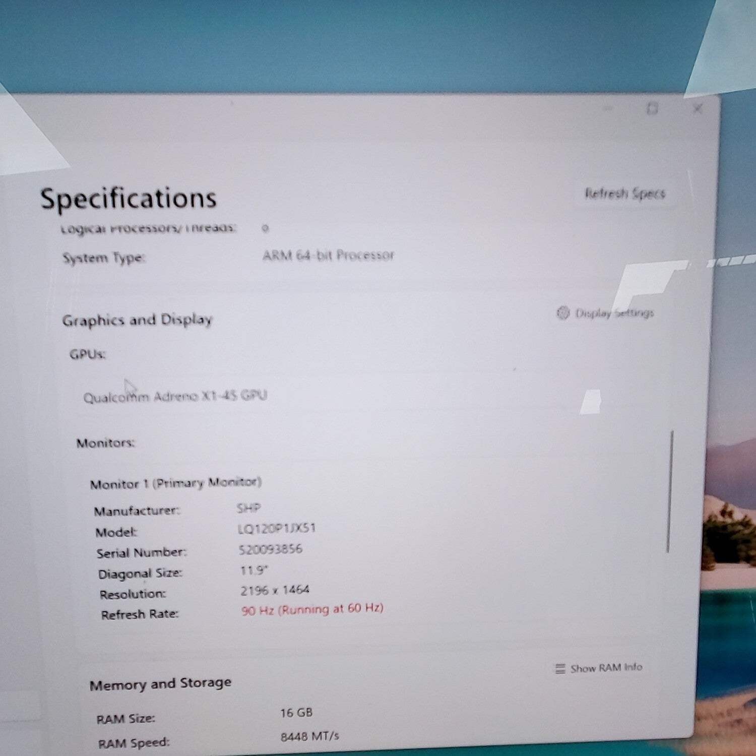 Microsoft Surface Pro 2109 12″ Snapdragon X Plus 3.3GHz 16GB RAM 256GB SSD