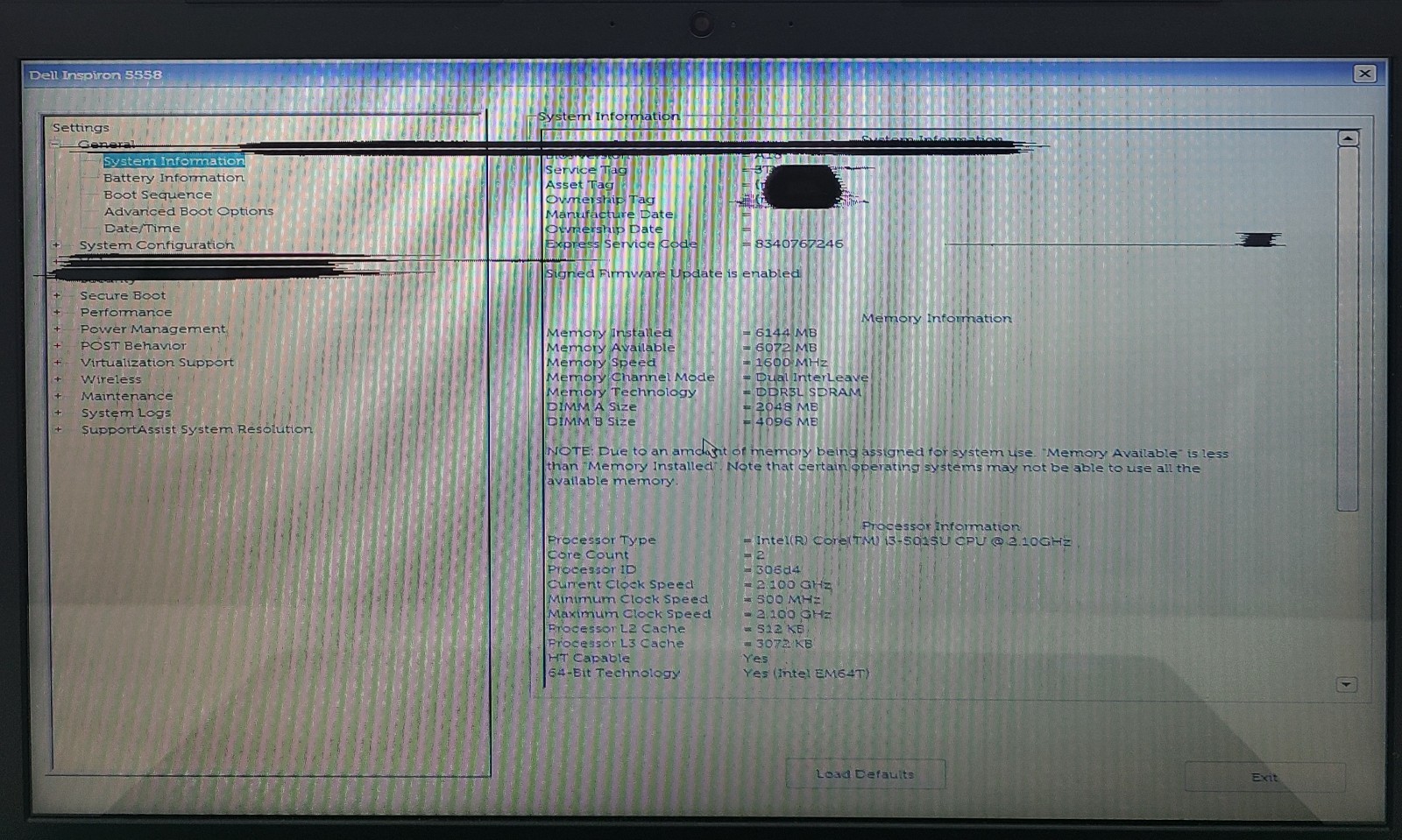 Dell Inspiron 5558 15.6″ Laptop Intel i3-5015U 6GB Ram NO HD/OS Bad Screen (FL)