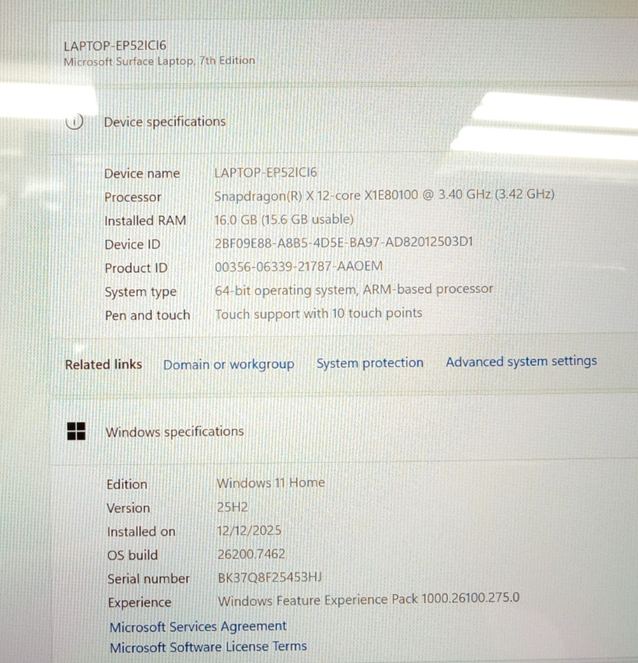 Microsoft Surface Laptop 7 15″ 2037 (1TB NVMe SSD, Snapdragon X Elite, 16GB RAM)