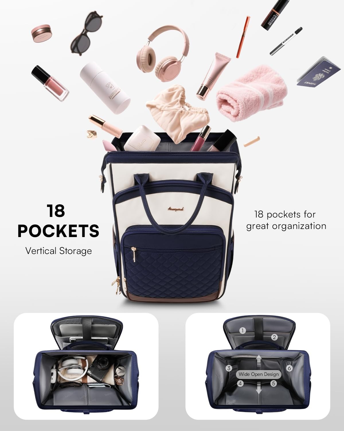 Rolling Backpack for Women, Travel Backpack with Wheels, Vertical Storage Wheele