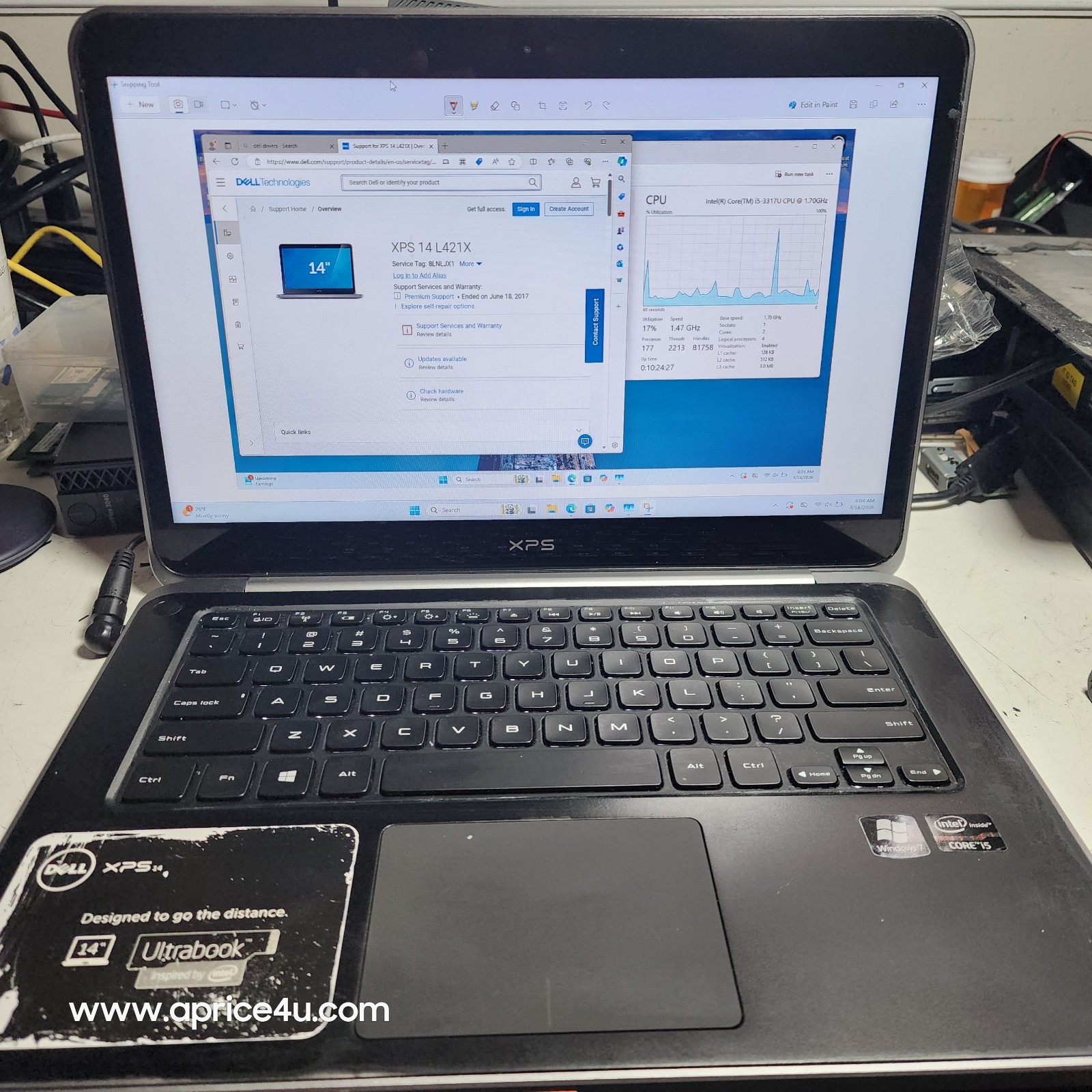Dell XPS L421X 14″ Laptop Intel Core i5-3317U 1.70GHz NO Memory, NO HDD/OS
