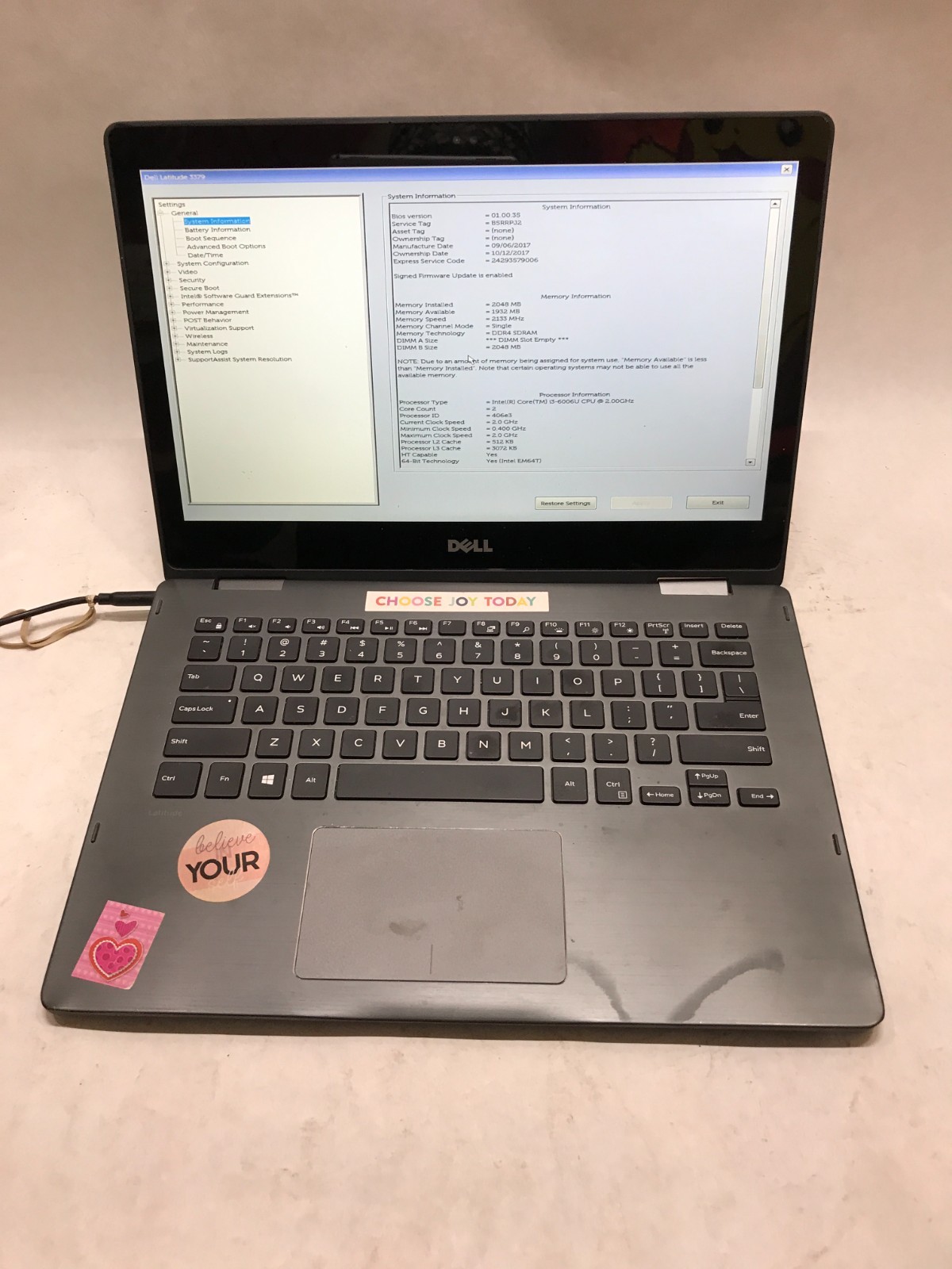 Dell Latitude 3379 13″ Intel Core i3 NO RAM NO HDD/OS For Parts BAD HINGES! – DW