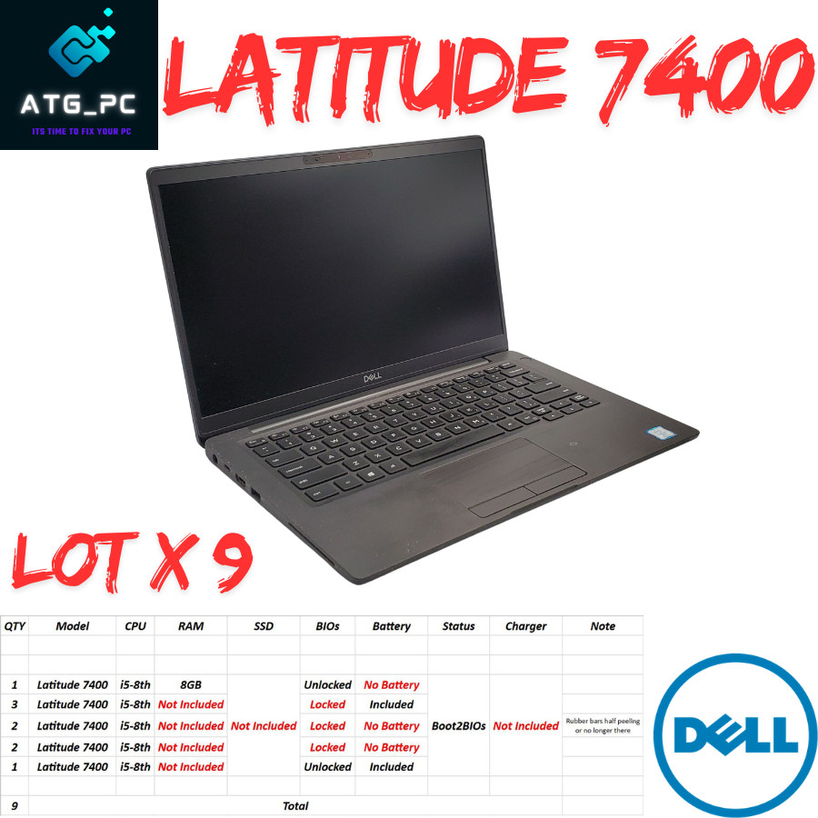 Lot of 9 Latitude 7400 Laptop i7-8th Gen **Read Detail in Description