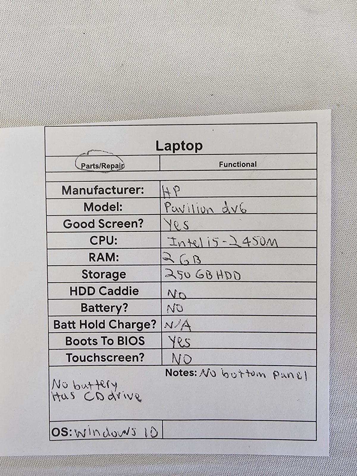 HP Pavilion dv6 Laptop – Intel i5-2450M – 2GB RAM – NO BATT – Parts/Repair READ