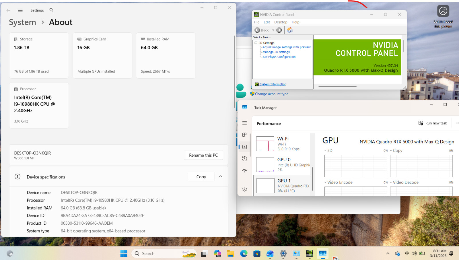 MSI WS66-10TMT | RTX 5000 | 64 GB RAM | Dual 1TB SSDs | Includes charger