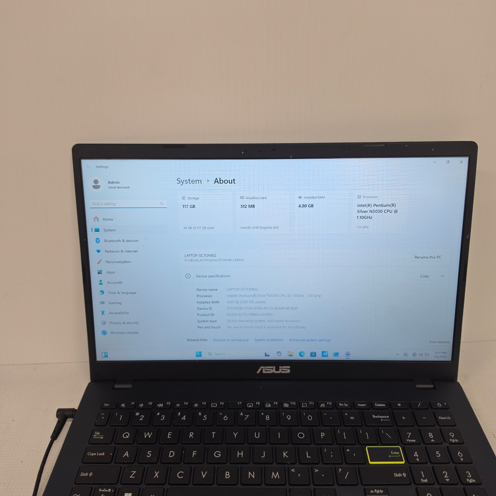 Asus L510MA-TH21 15.6″ Laptop N5030 Win 11 Home (as-is no return bad battery)