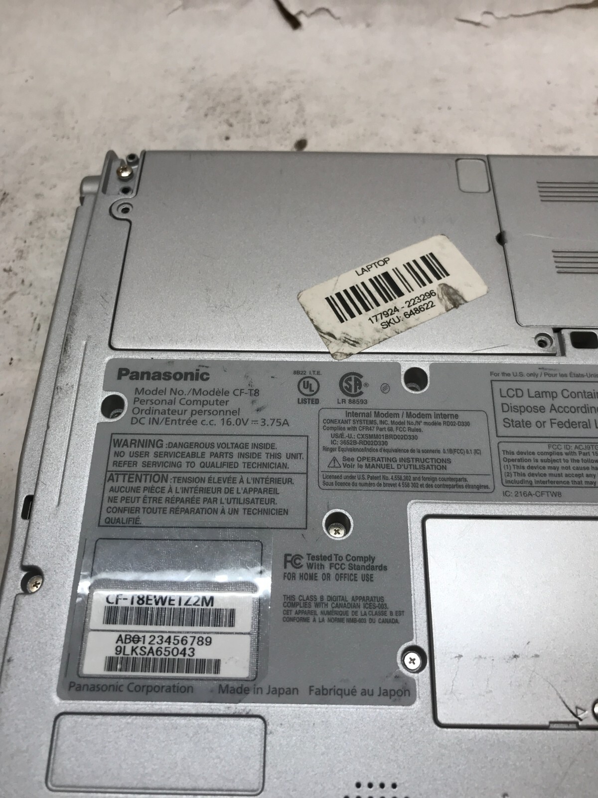Panasonic ToughBook CF-T8 12.1″ Core 2 Duo U9300 1.2GHz 3GB RAM NO HDD/OS – -DW