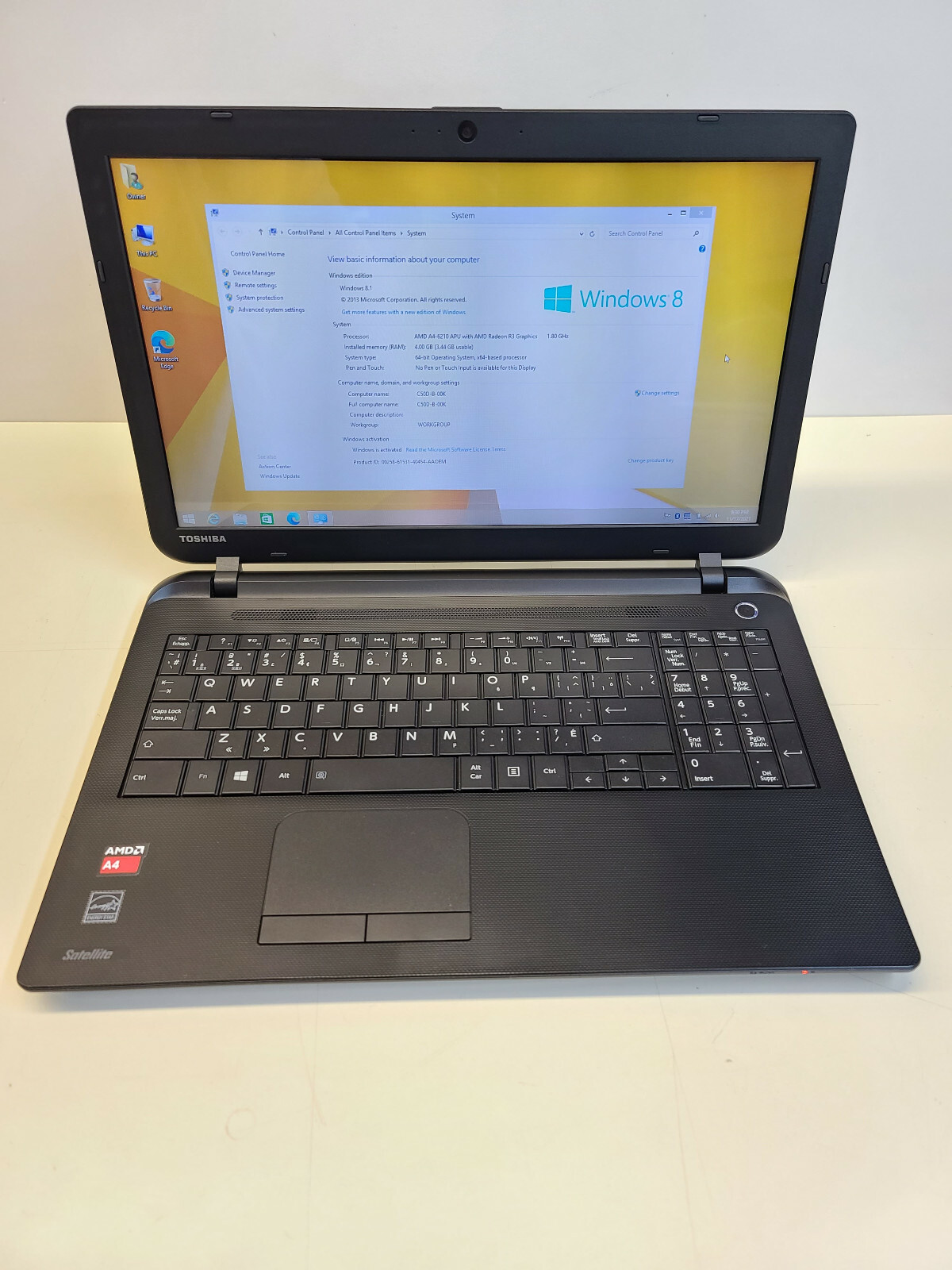 Toshiba Satellite C50D 15.6″ AMD A4-6210 + 4GB + 500GB Windows 8.1 TESTED