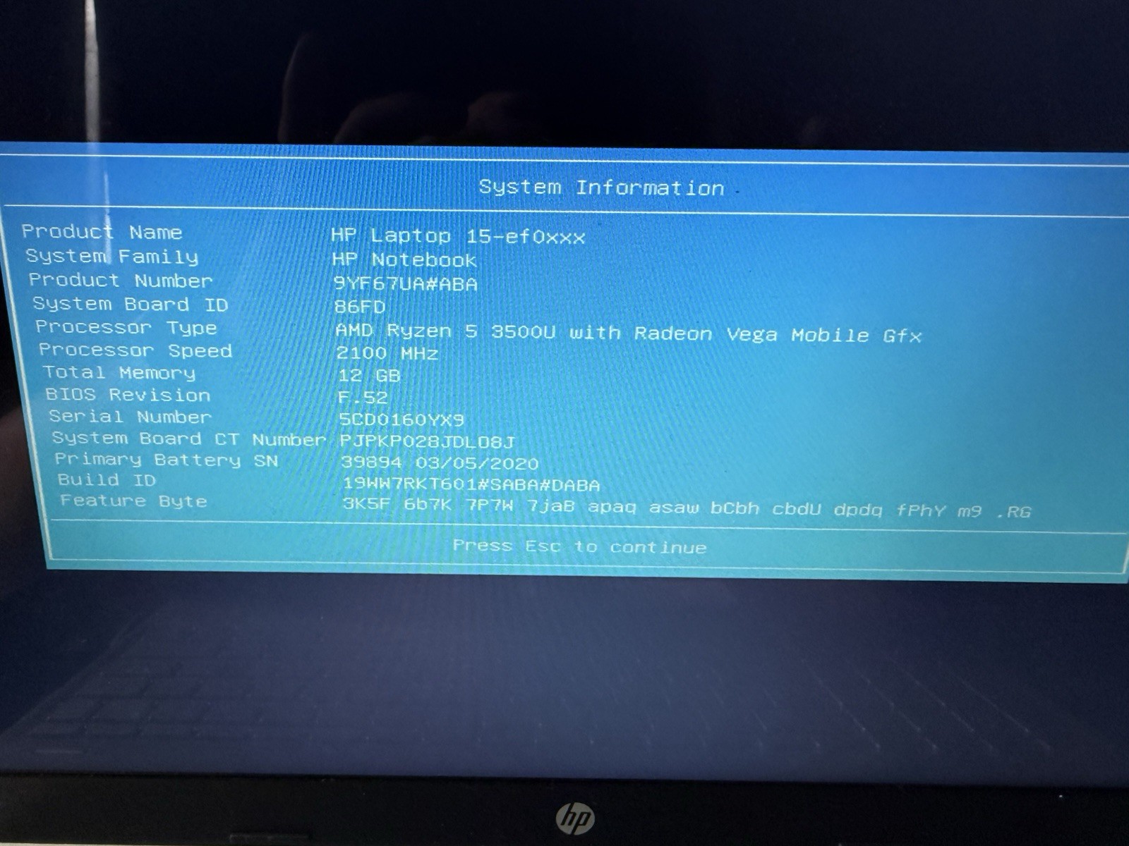 HP 15-EF0023DX | AMD RYZEN 5 3500U | NO OS | NO NVME