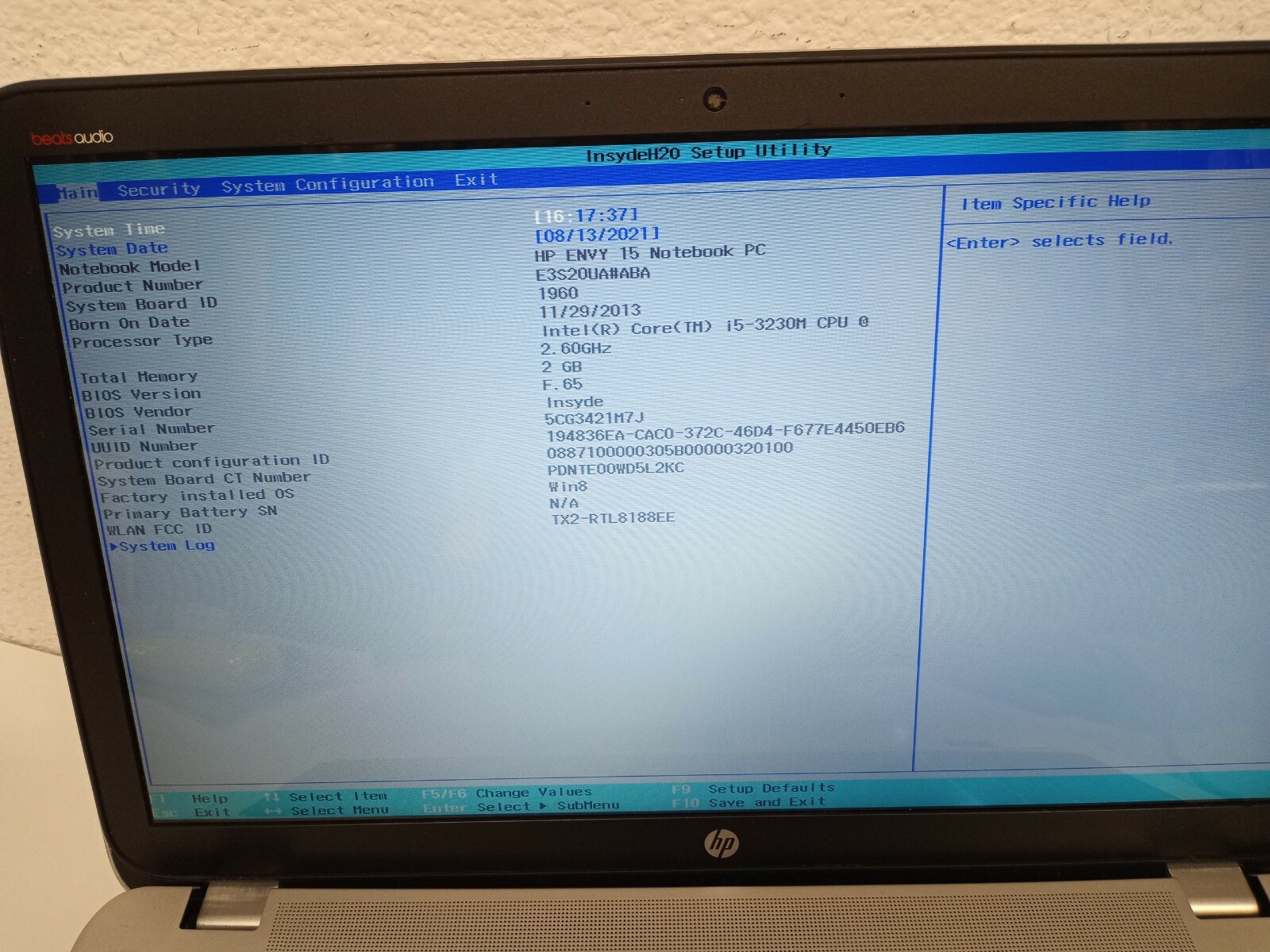 HP Envy 15 Intel Core i5-3230M 2.6GHz 2GB RAM NO HARD/OS *BIOS* *FOR PART AS IS*