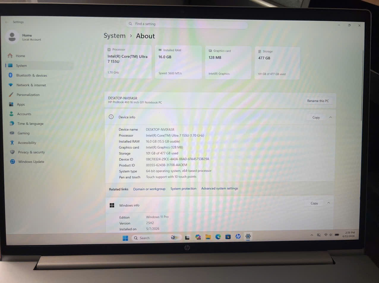 HP ProBook 460 G11 16″ Touch Laptop Core Ultra 7-155U 16GB RAM 512GB NVMe Win-11