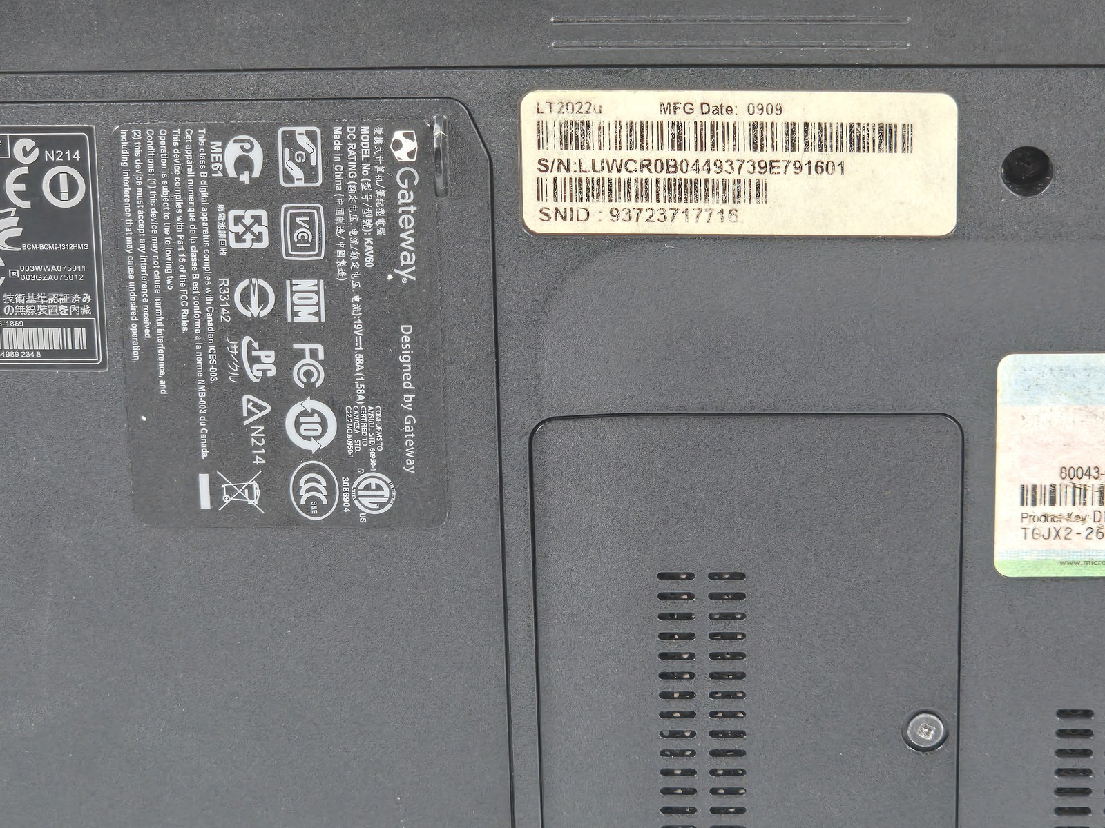 Gateway LT2022u Netbook Intel Atom N270 1.6GHz 1GB RAM 160GB HDD *Parts Only*