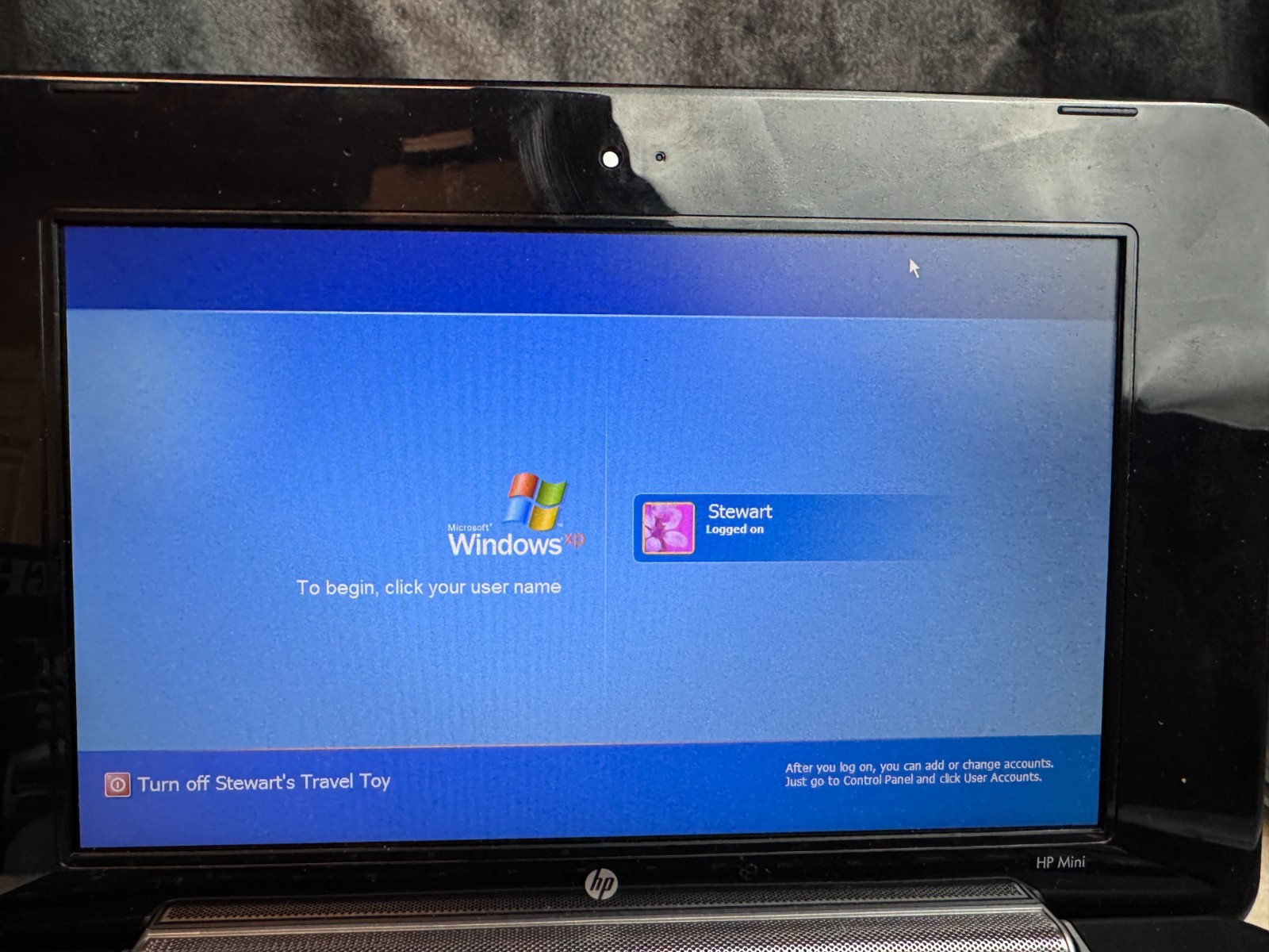Pre-owned HP Mini netbook in working condition, powers on and boots to Windows X
