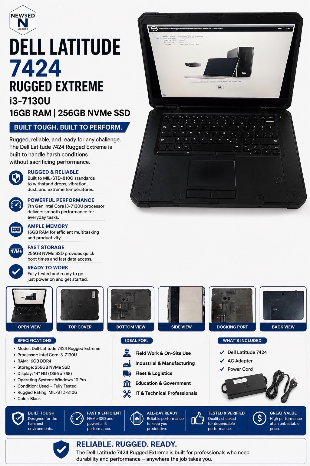 Dell Latitude 7424 Rugged Extreme i3-7130U 16GB 256GB NVMe Read