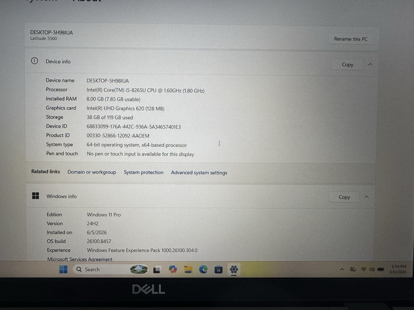 Dell Latitude 5500 Laptop 15.6″ FHD Core i5-8265U 8GB RAM 128GB SSD Win 11P