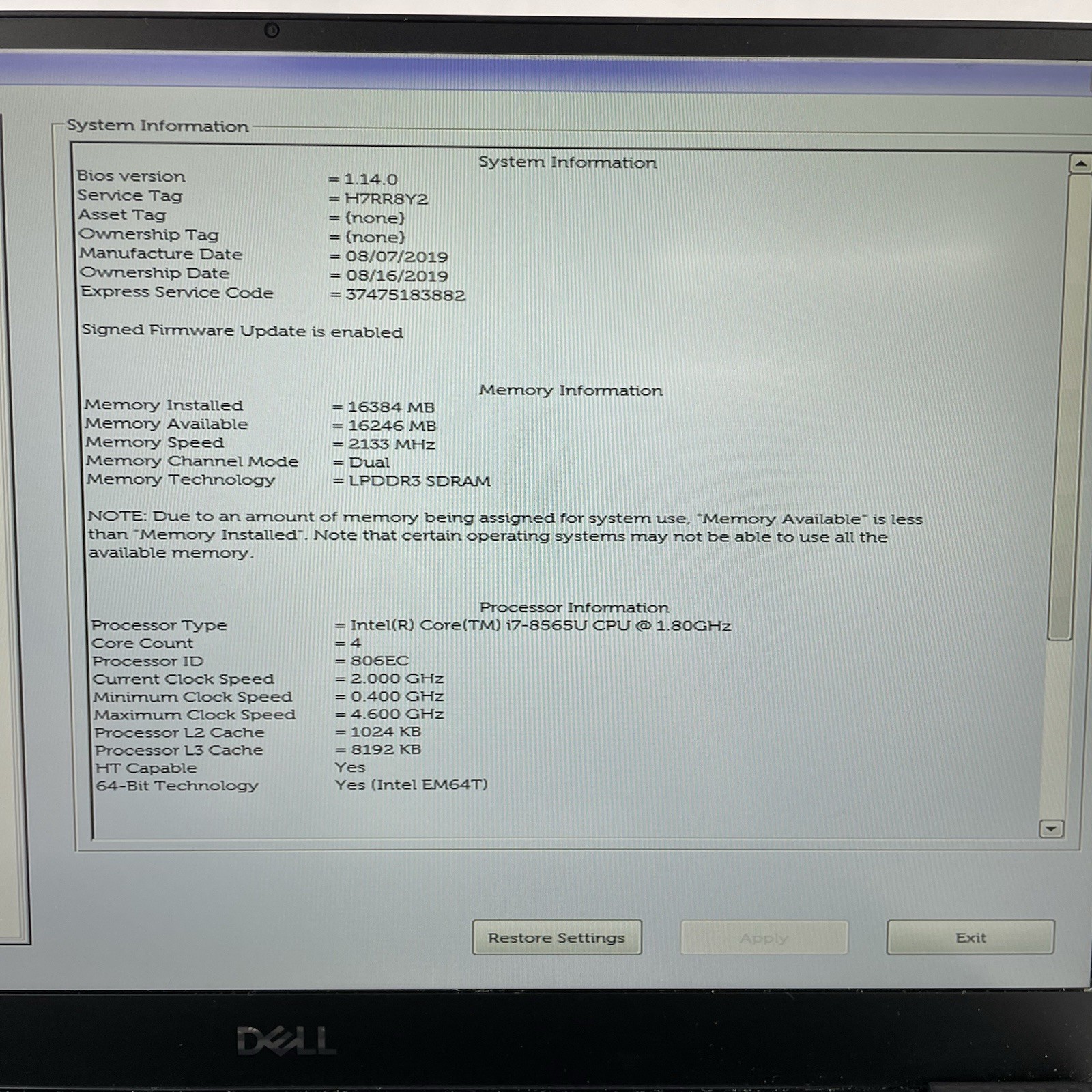 Dell XPS 13 9380 13.3″ i7-8565U 1.80GHz 16GB RAM No SSD No OS No Batt Bad Corner