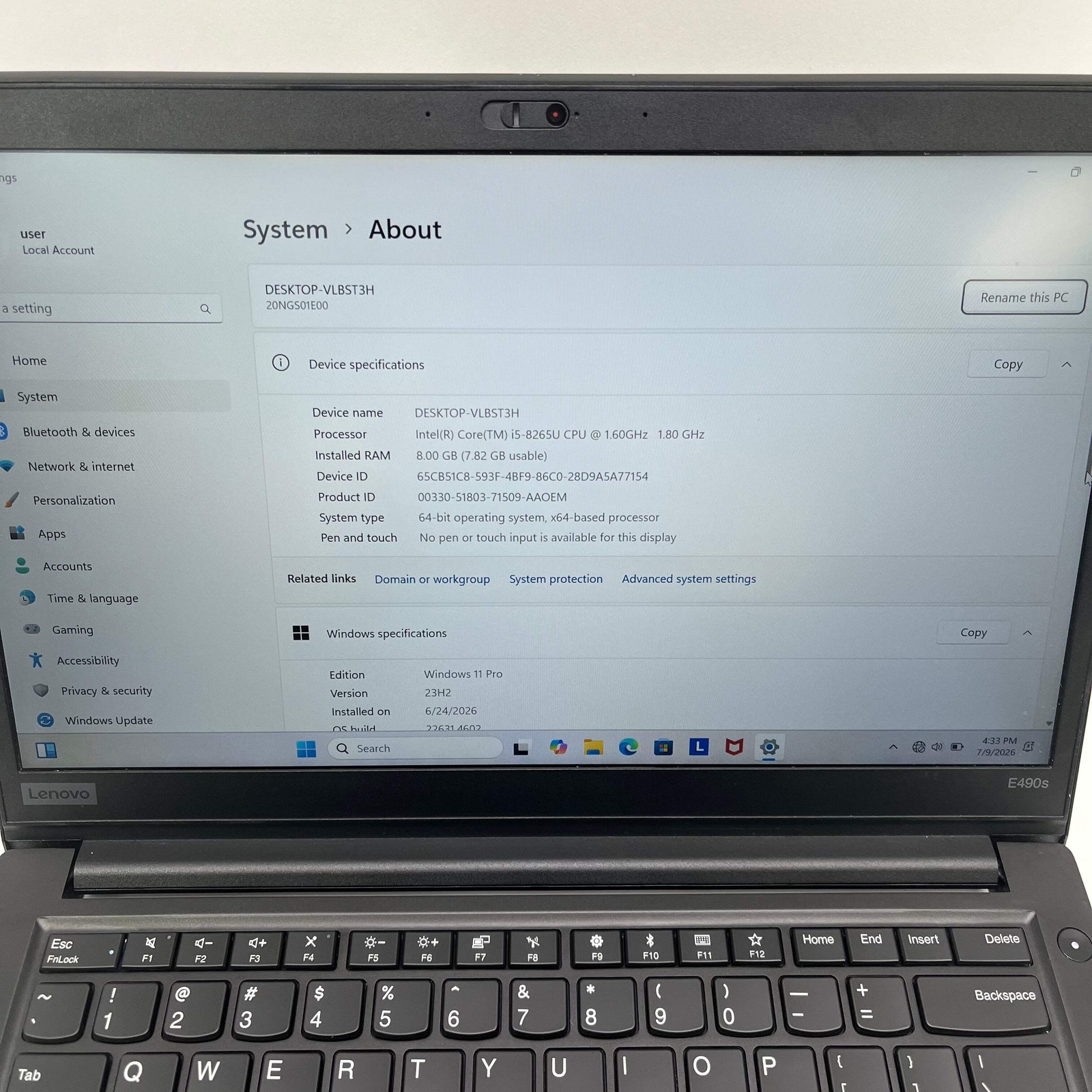Lenovo ThinkPad E490S 14″ i5-8265U 1.6GHz 8GB RAM 512GB SSD