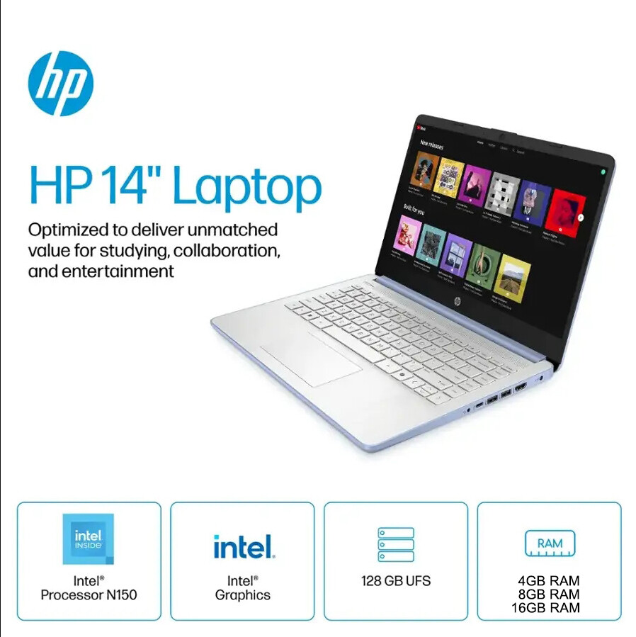 HP 14 Laptop office365 Copilot AI 4-Cores Intel N150 3.6GHz 16GB RAM 256GB Win11