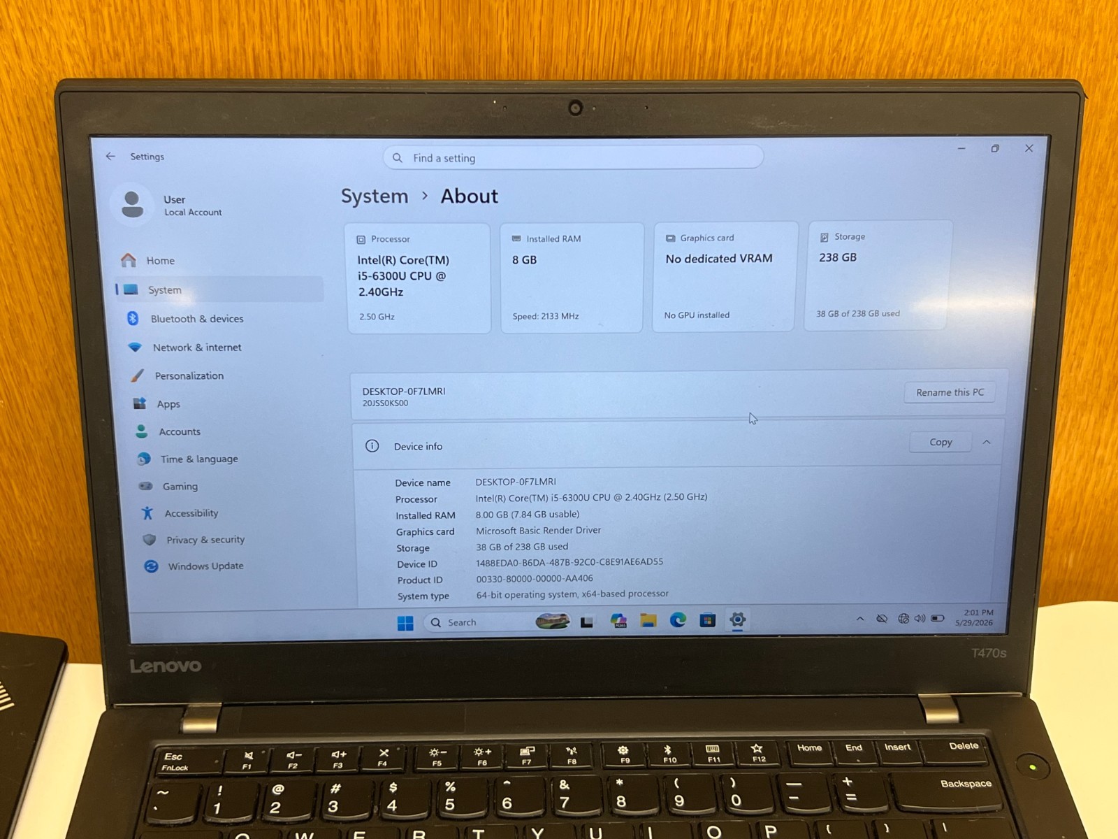 Lenovo ThinkPad T470s + Len Ultra Dock ( i5-6th, 8GB RAM, 256GB SSD ) Win 11 Pro